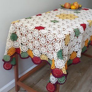Crocheted beautiful table cloth NEW Handmade 43"×55"